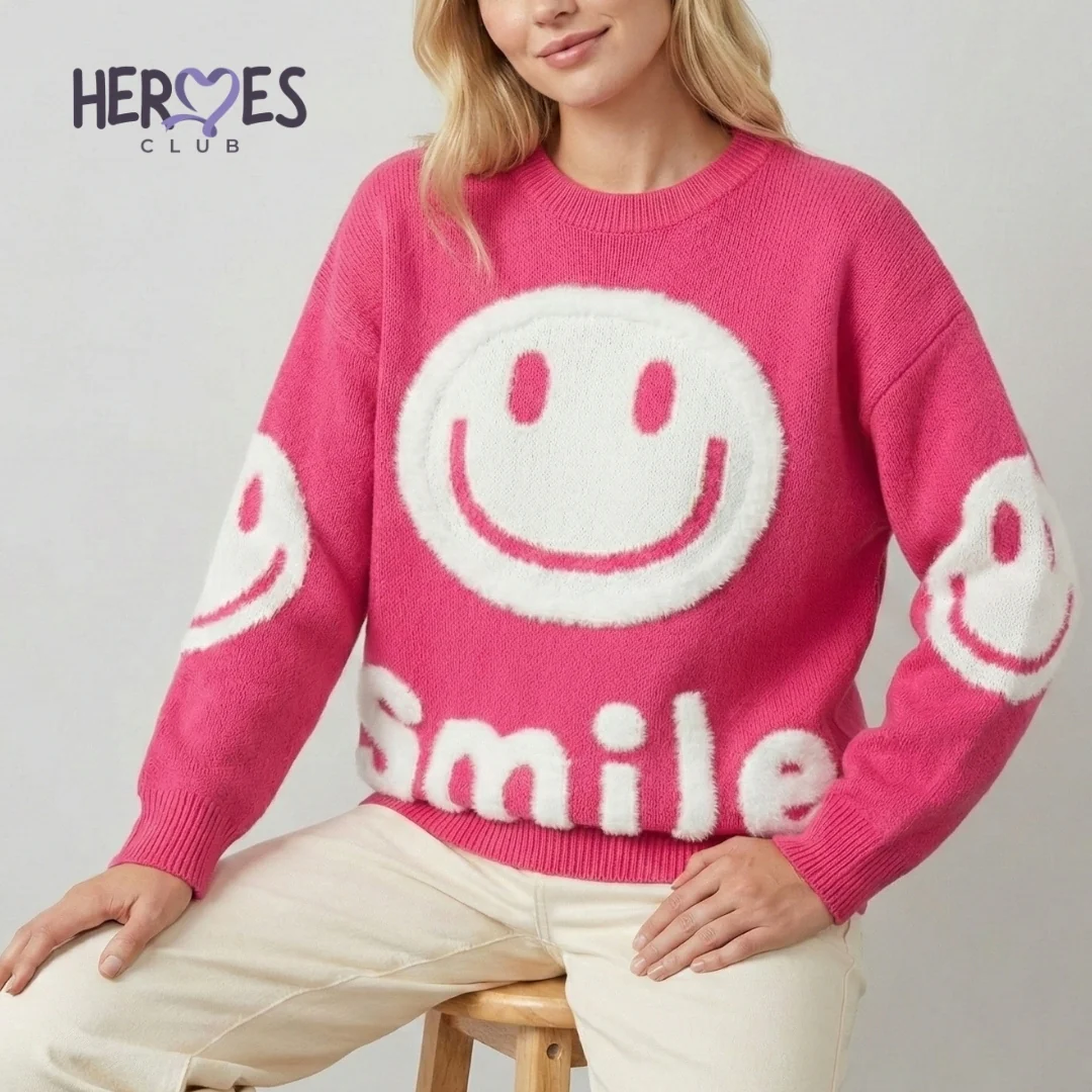 Oversized Fuzzy Smile Sweater (Heroes Club) - Image 2