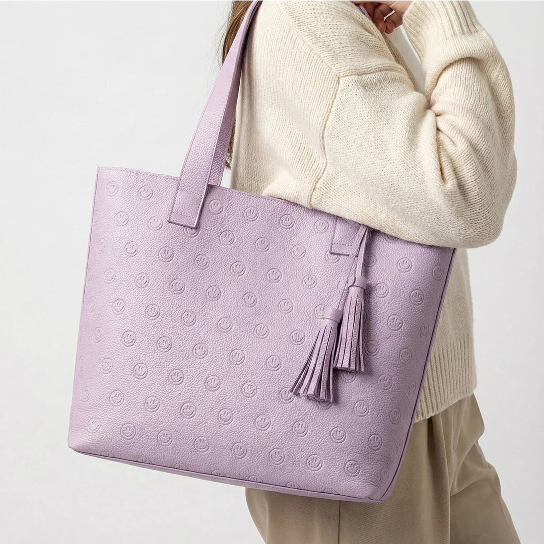 Smile Embossed Leather Tote - Image 4